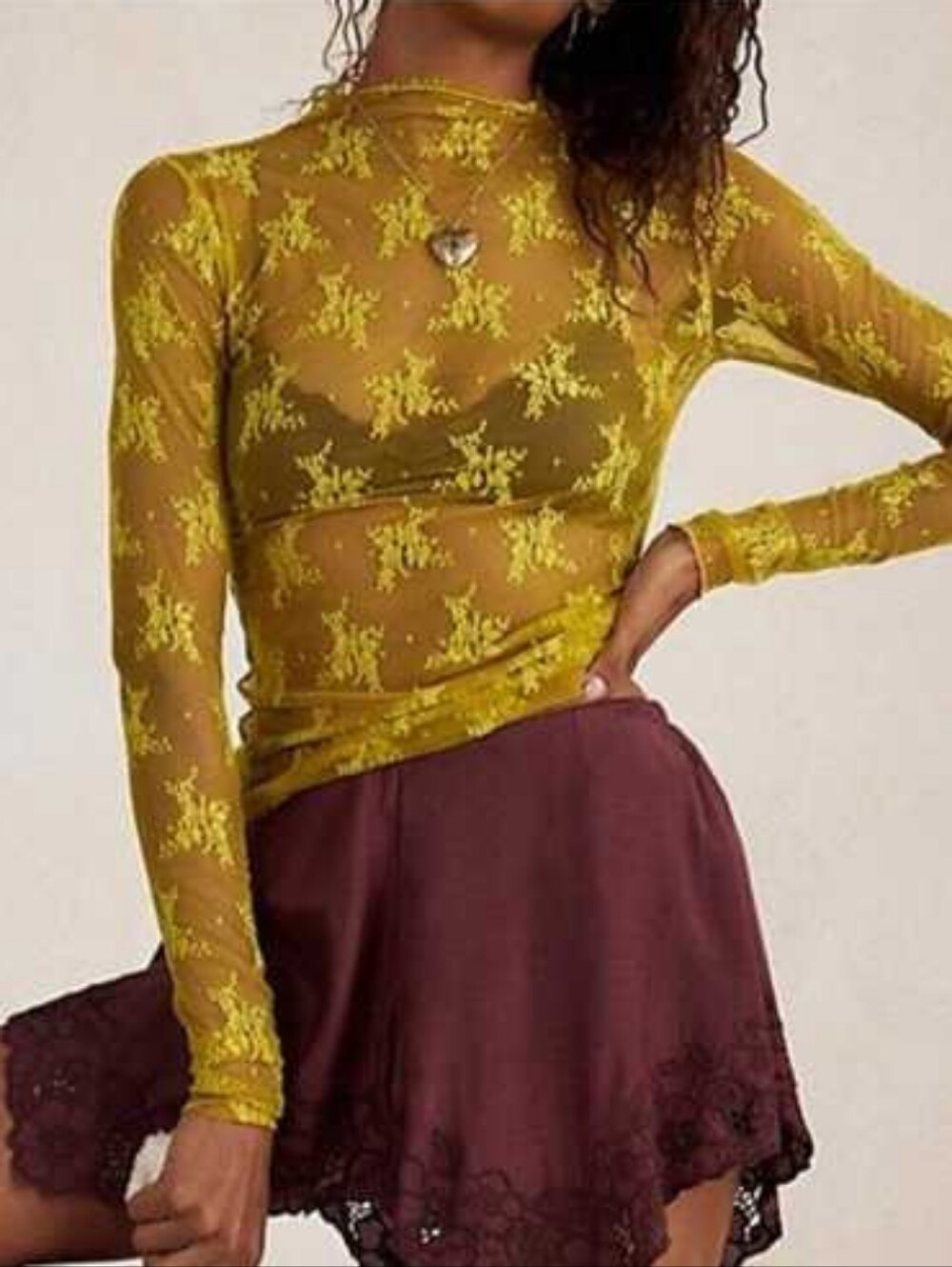 NWT Free People Intimately Lady Lux Layering Top Acid Moss Guacamole Small